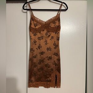 Motel Rocks Brown Floral Lace Slip Dress